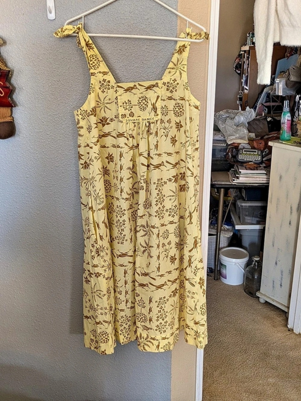 Square Dance Floral Maxi Dress in Yellow & Brown Like New